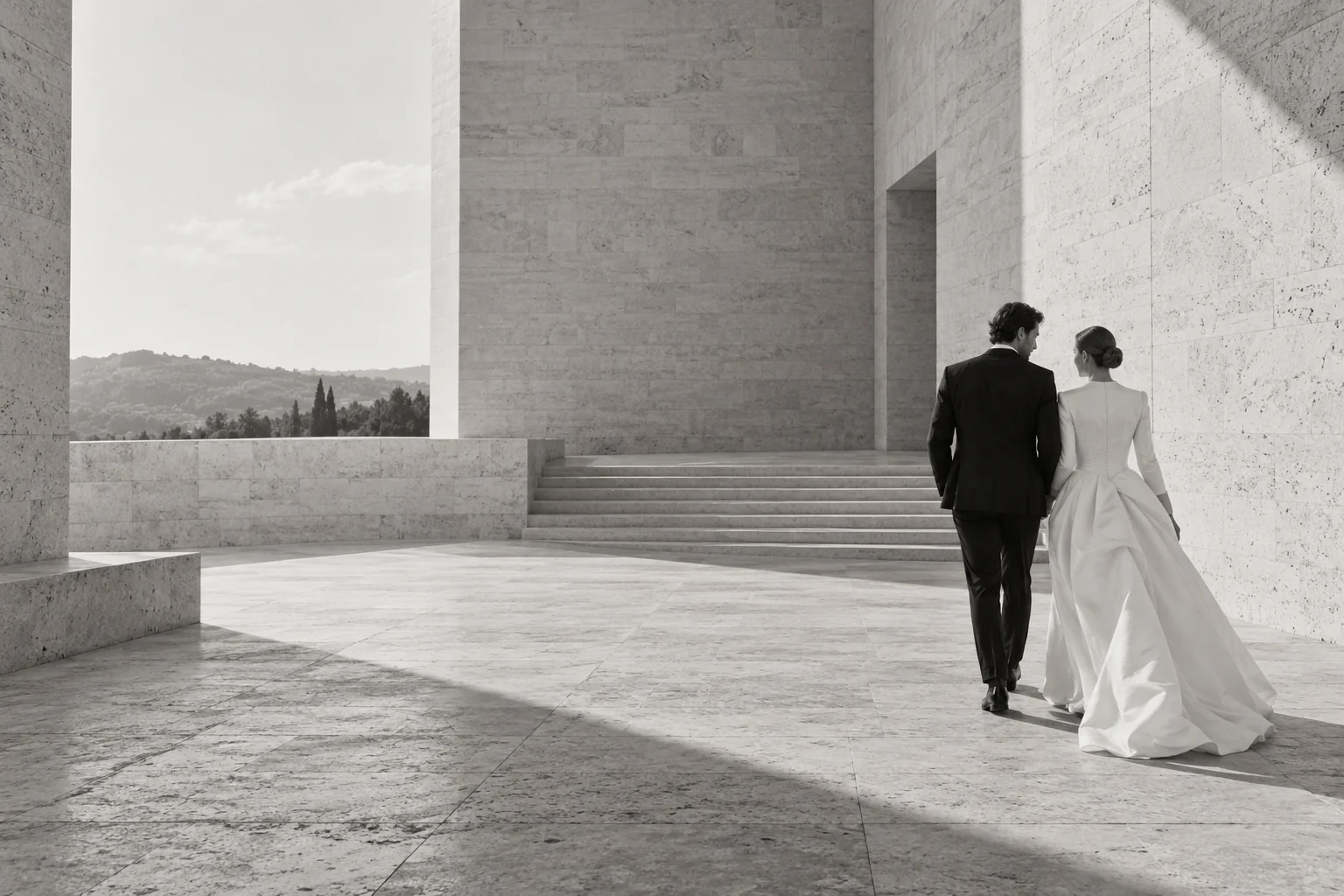 inspiration mariage en noir et blanc, architecture de pierre